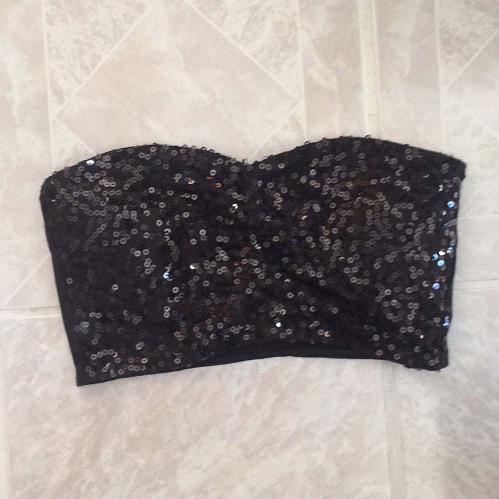Black Sequin Strapless Bandeau Bra